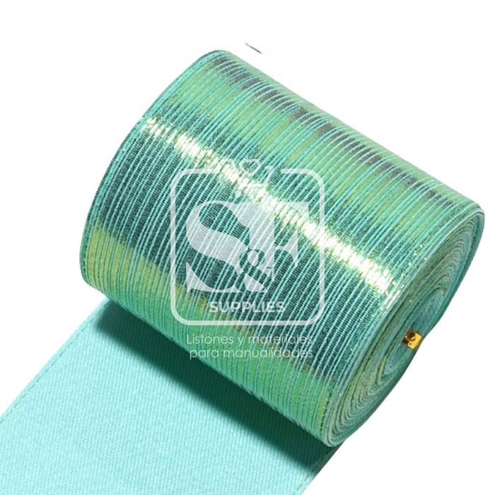 Yarda de Tela 7.5cm Con Reflejos Holográficos Menta