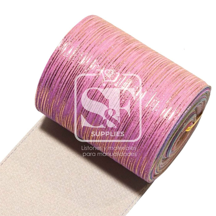 Yarda de Tela 7.5cm Con Reflejos Holográficos Arcoiris Pastel