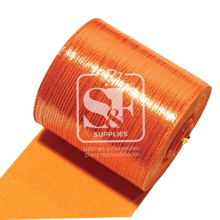 Yarda de Tela 7.5cm Con Reflejos Holográficos Anaranjado