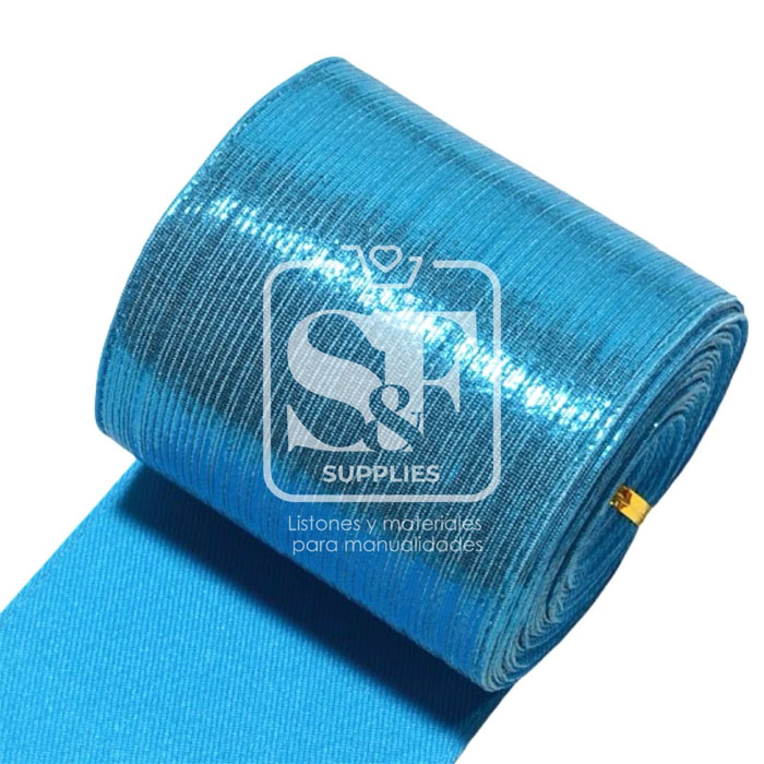 Yarda de Tela 7.5cm Con Reflejos Holográficos Turquesa