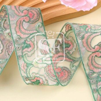 Organza Bordada Rosa y Verde
