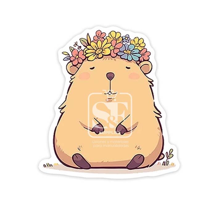 Resina Plana Capibara Corona de Flores