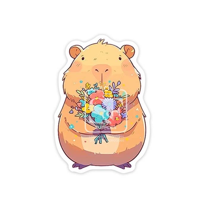 Resina Plana Glitter Capibara Ramo de Flores