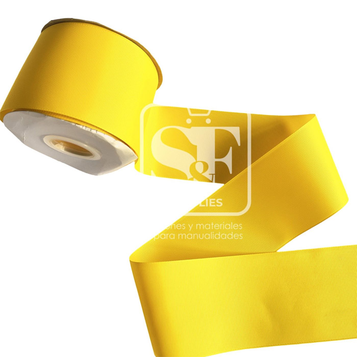 Rollo de Listón 7.5cm Acordonado Amarillo Canario