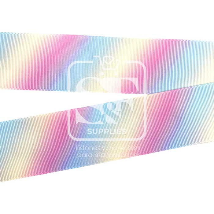 Yarda de Estampado 3.8cm Arcoiris Pastel en Diagonal