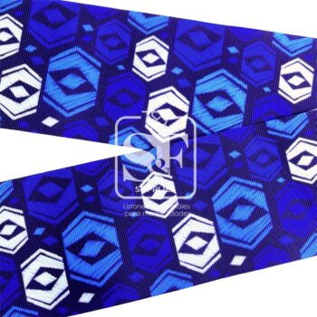 Yarda de Listón Estampado 7.5cm Azul y Blanco