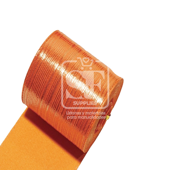 Yarda de Tela 3.8cm Con Reflejos Holográficos Anaranjado