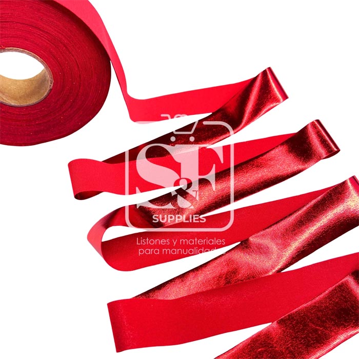 Yarda de Bies Stretch Metalizado Rojo