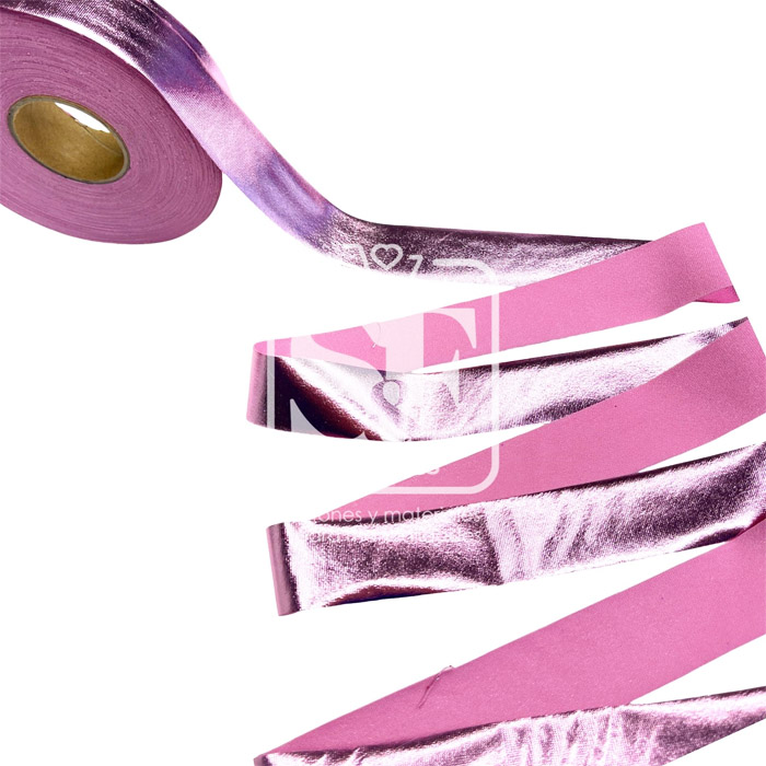 Yarda de Bies Stretch Metalizado Rosa