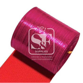 Yarda de Tela 7.5cm Con Reflejos Holográficos Fresa