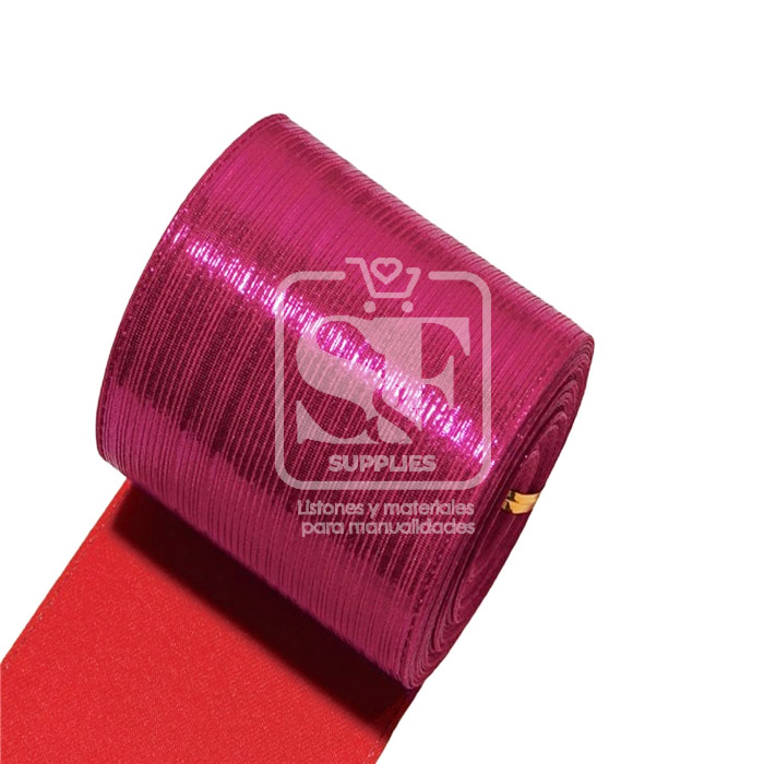 Yarda de Tela 3.8cm Con Reflejos Holográficos Fresa