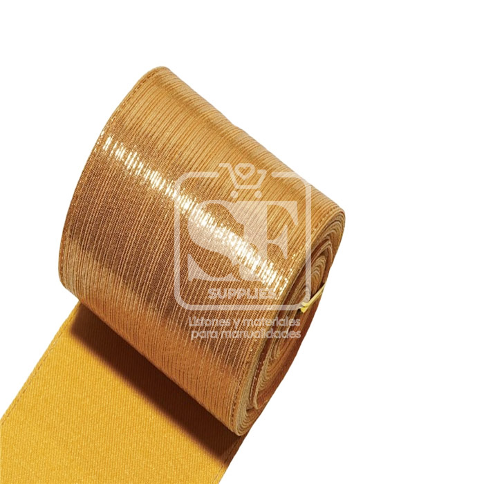 Yarda de Tela 3.8cm Con Reflejos Holográficos Dorado