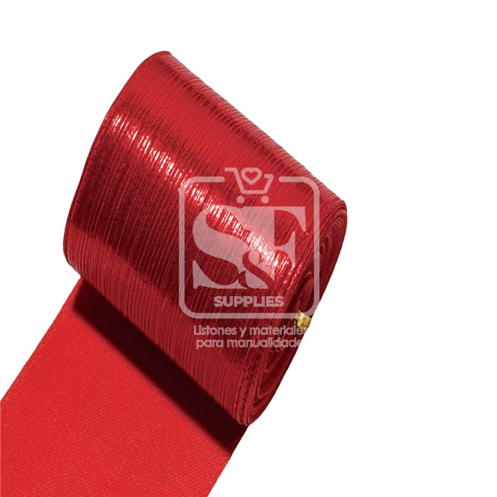 Yarda de Tela 3.8cm Con Reflejos Holográficos Rojo