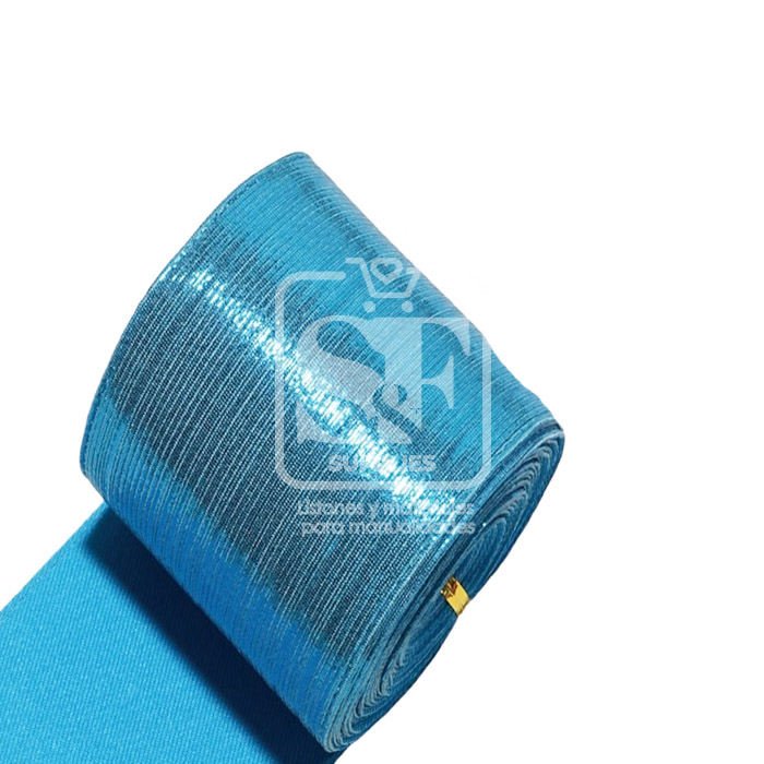 Yarda de Tela 3.8cm Con Reflejos Holográficos Turquesa