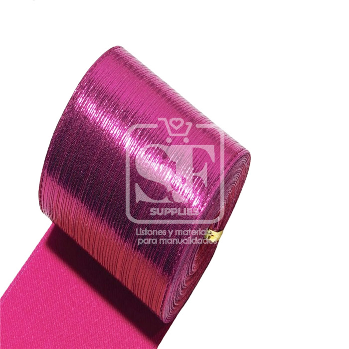 Yarda de Tela 3.8cm Con Reflejos Holográficos Fucsia