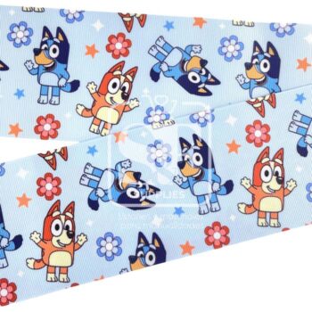 Yarda Estampado 7.5cm Bluey y Bingo Flores y Estrellas