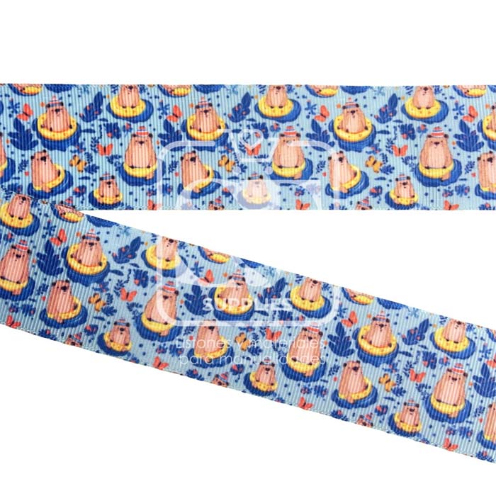 Yarda Estampado 3.8cm  Capibara en Flotador