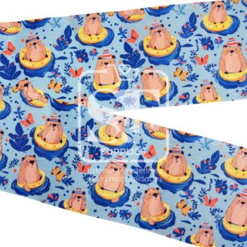 Yarda Estampado 7.5cm  Capibara en Flotador