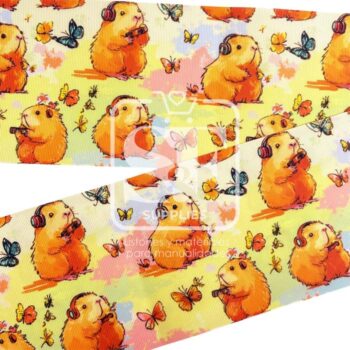 Yarda Estampado 7.5cm Capibara Gamer y Mariposas