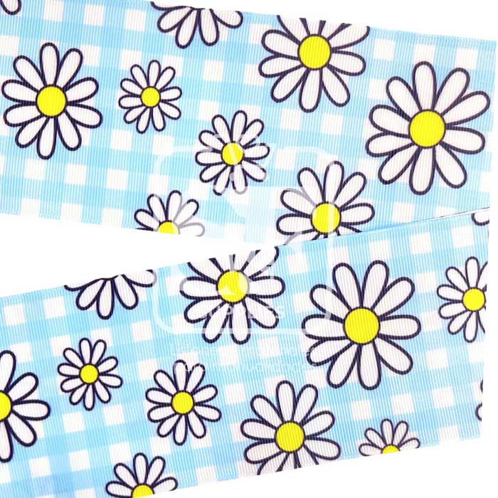 Yarda Estampado 7.5cm Cuadros Cielo y Margaritas