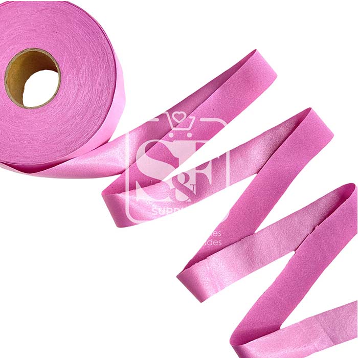 Yarda de Bies Stretch Metalizado Rosa Bebé