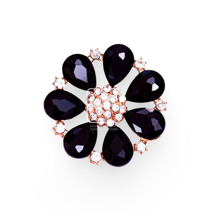 Centro de Flor con Cristales Negros
