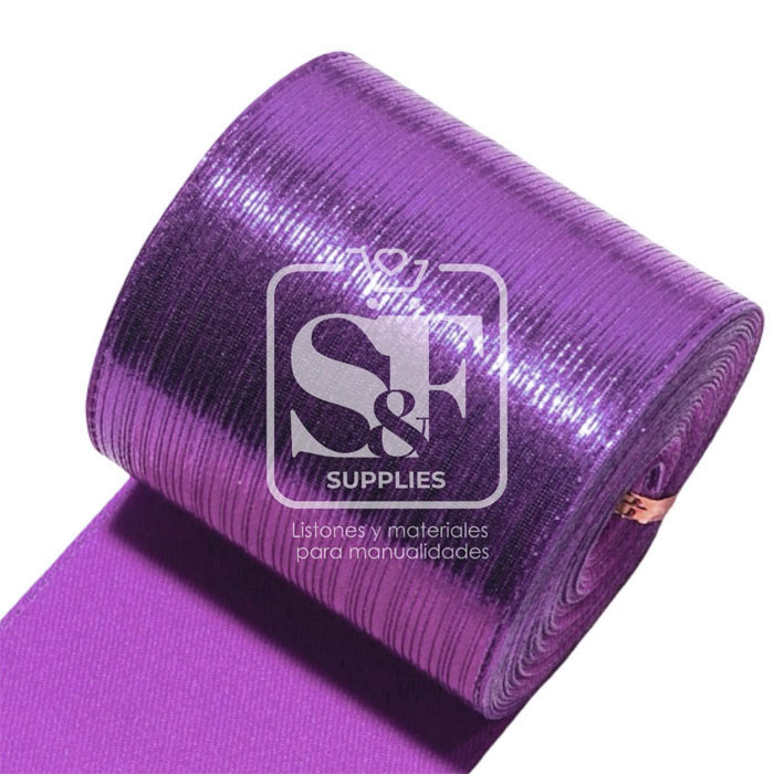 Yarda de Tela 7.5cm Con Reflejos Holográficos Morado