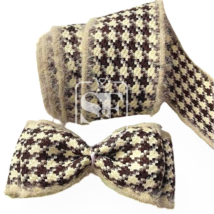 Yarda Listón de Tela Houndstooth Café y Kaki