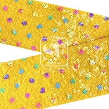 Yarda de Lentejuela Amarilla con Puntos Multicolor