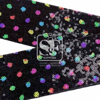 Yarda de Lentejuela Negro con Puntos Multicolor