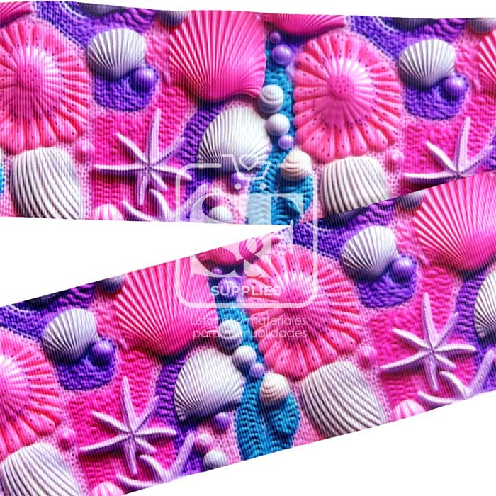 Yarda Estampado 7.5cm Conchas Marinas 3D