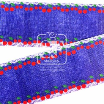 Yarda Estampado 7.5cm Denim Cherries
