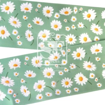 Yarda Estampado 7.5cm Verde Margaritas