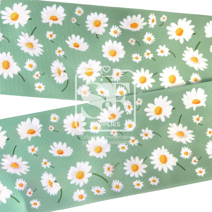 Yarda Estampado 7.5cm Verde Margaritas