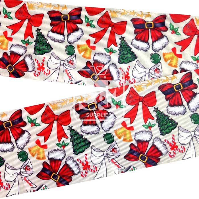 Yarda Estampado 7.5cm Moños Navideños