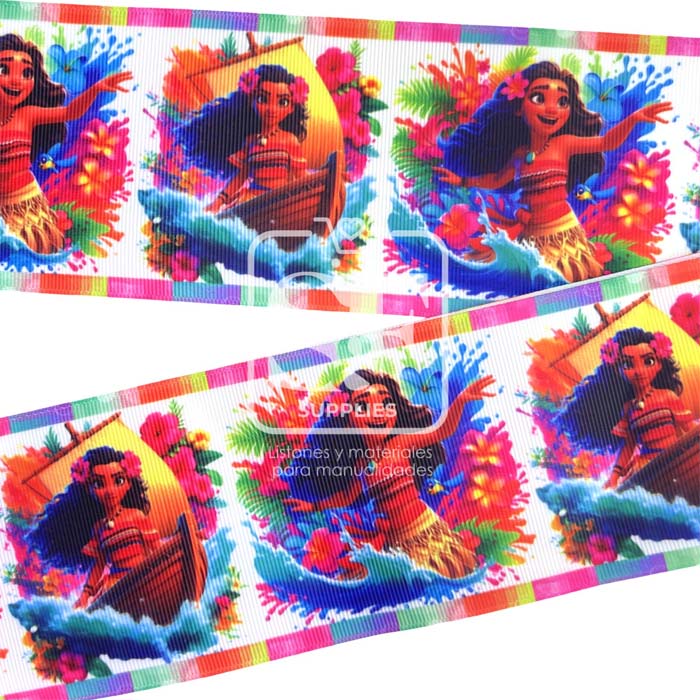 Yarda Estampado 7.5cm Moana Arcoíris