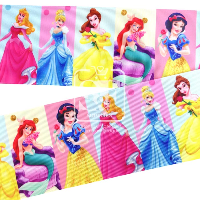 Yarda Estampado 7.5cm Rectángulos Princesas de Disney
