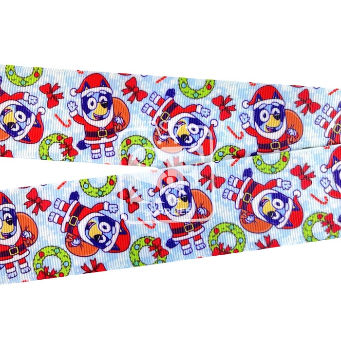 Yarda de Listón Estampado 3.8cm Bluey Santa Claus