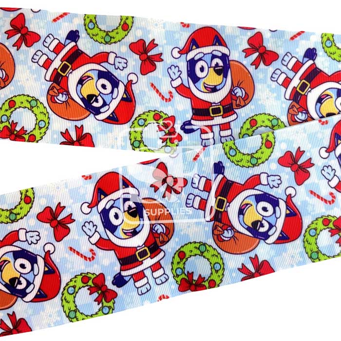 Yarda de Listón Estampado 7.5cm Bluey Santa Claus