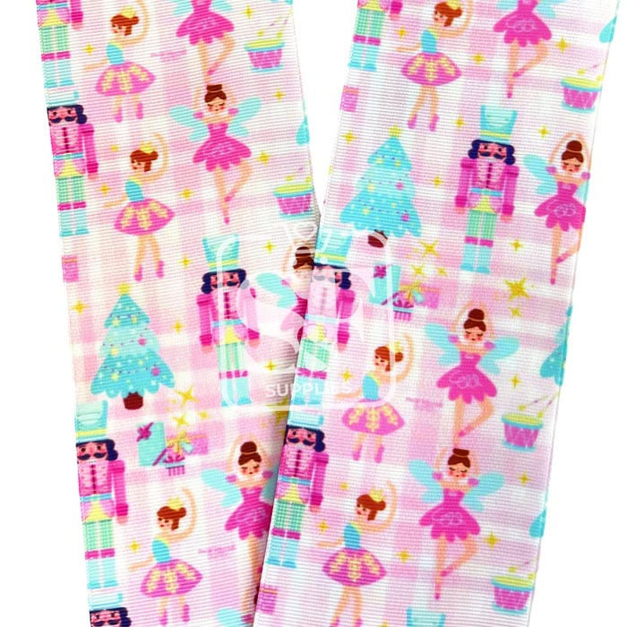 Yarda de Listón Estampado 7.5cm Cascanueces Rosa