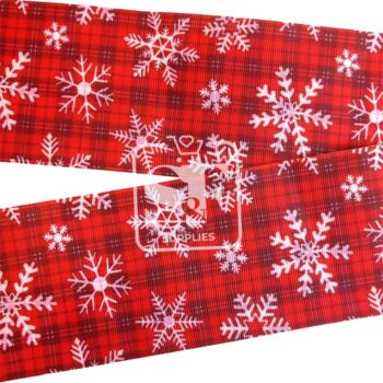 Yarda de Listón Estampado 7.5cm Copos Sobre Cuadros Rojos