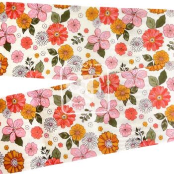 Yarda de Listón Estampado 7.5cm Flores Otoñales