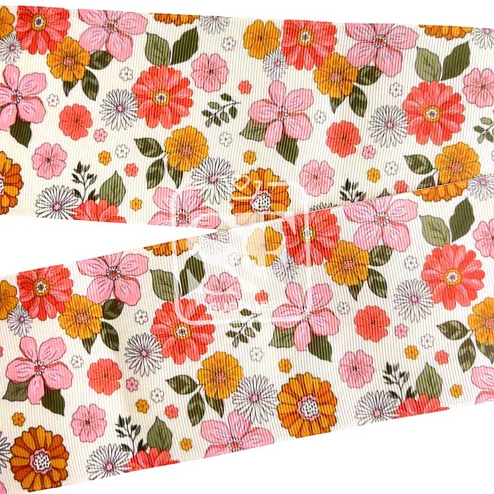 Yarda de Listón Estampado 7.5cm Flores Otoñales
