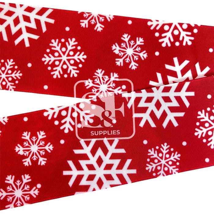 Yarda de Estampado 7.5cm Rojo Intenso con Copos