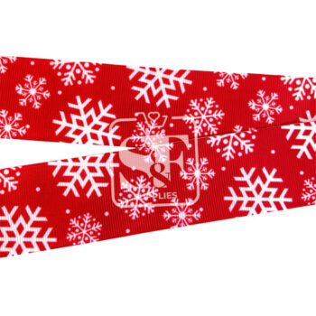 Yarda de Listón Estampado 3.8 Rojo Intenso con Copos