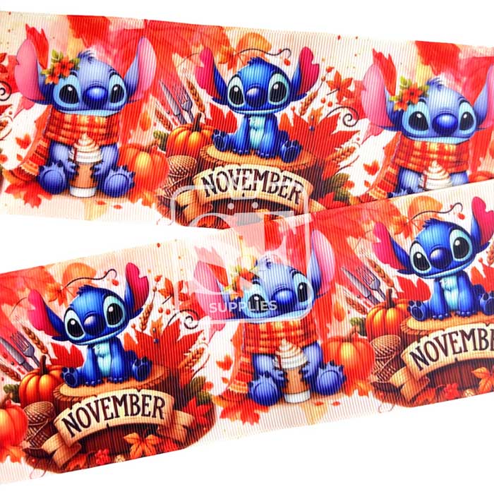 Yarda de Listón Estampado 7.5cm Stitch November Vibes