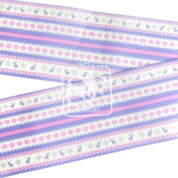 Yarda de Listón Estampado 7.5cm Sweater Navideño Lila