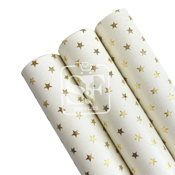 Tramo de Vinil Blanco Aperlado Estrellas Doradas