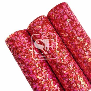 Tramo de Vinil Escarchado Con Lentejuelas Rojo