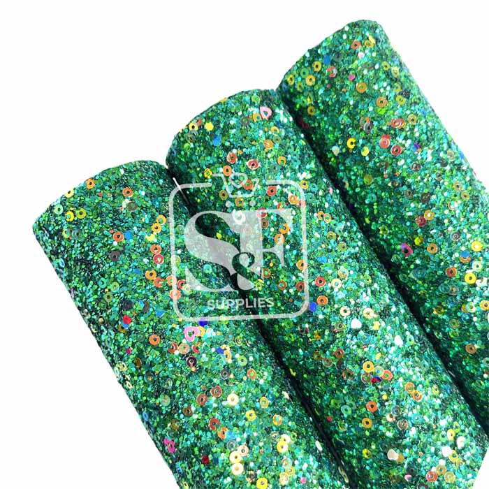 Tramo de Vinil Escarchado Con Lentejuelas Verde